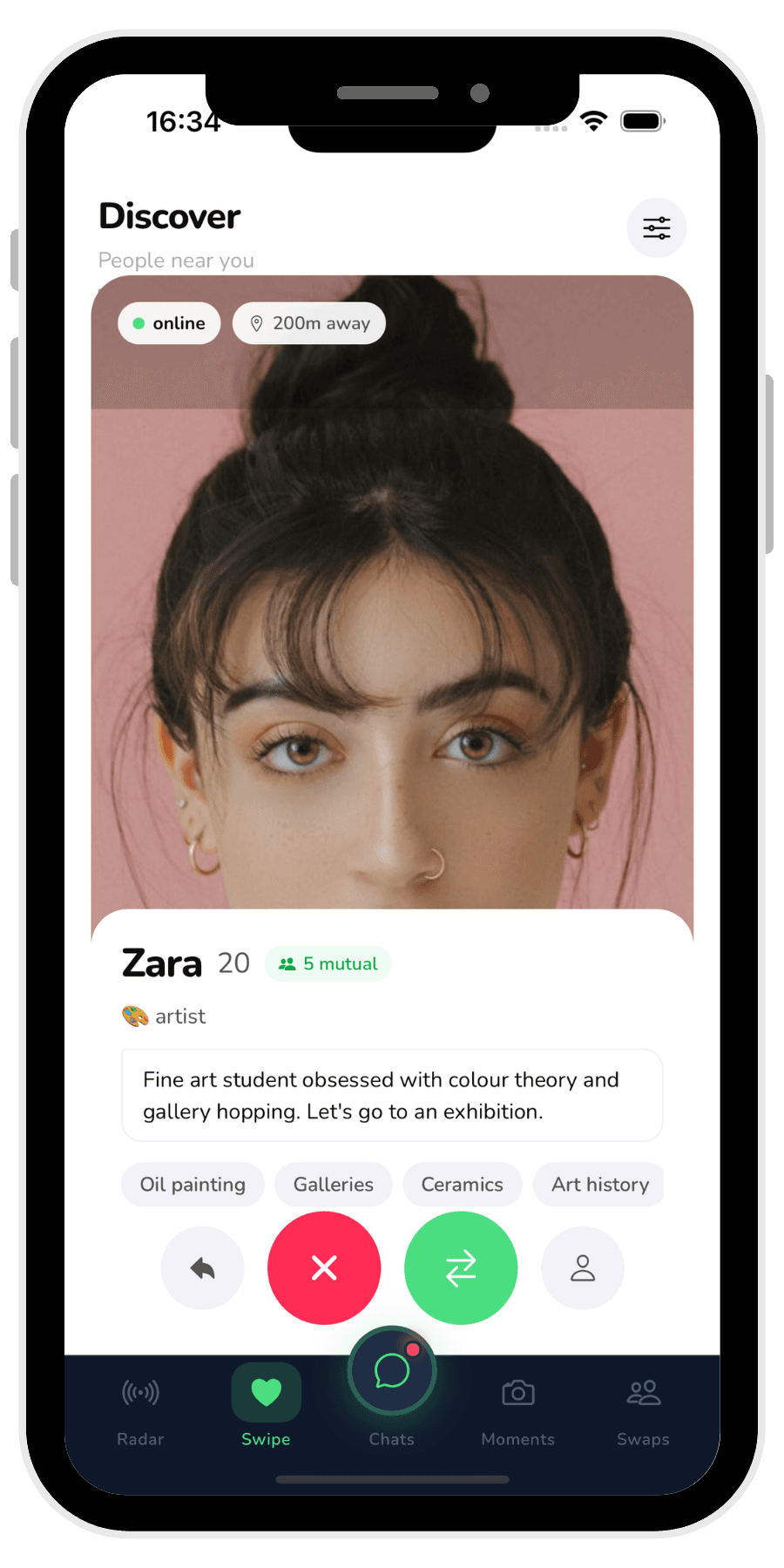 Vibe swipe feature screenshot